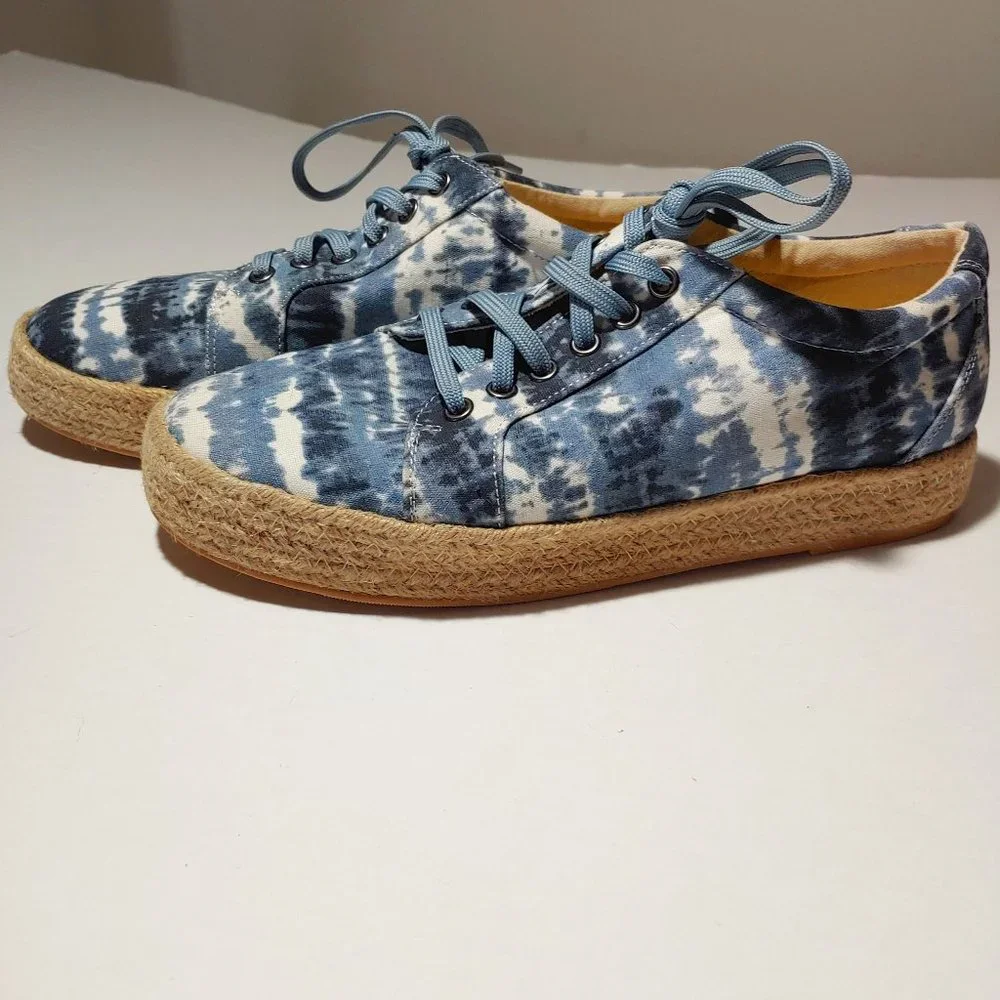 Boutique by Corkys Tie Dye Platform Lace Up Espadrilles  Size 10 Blue